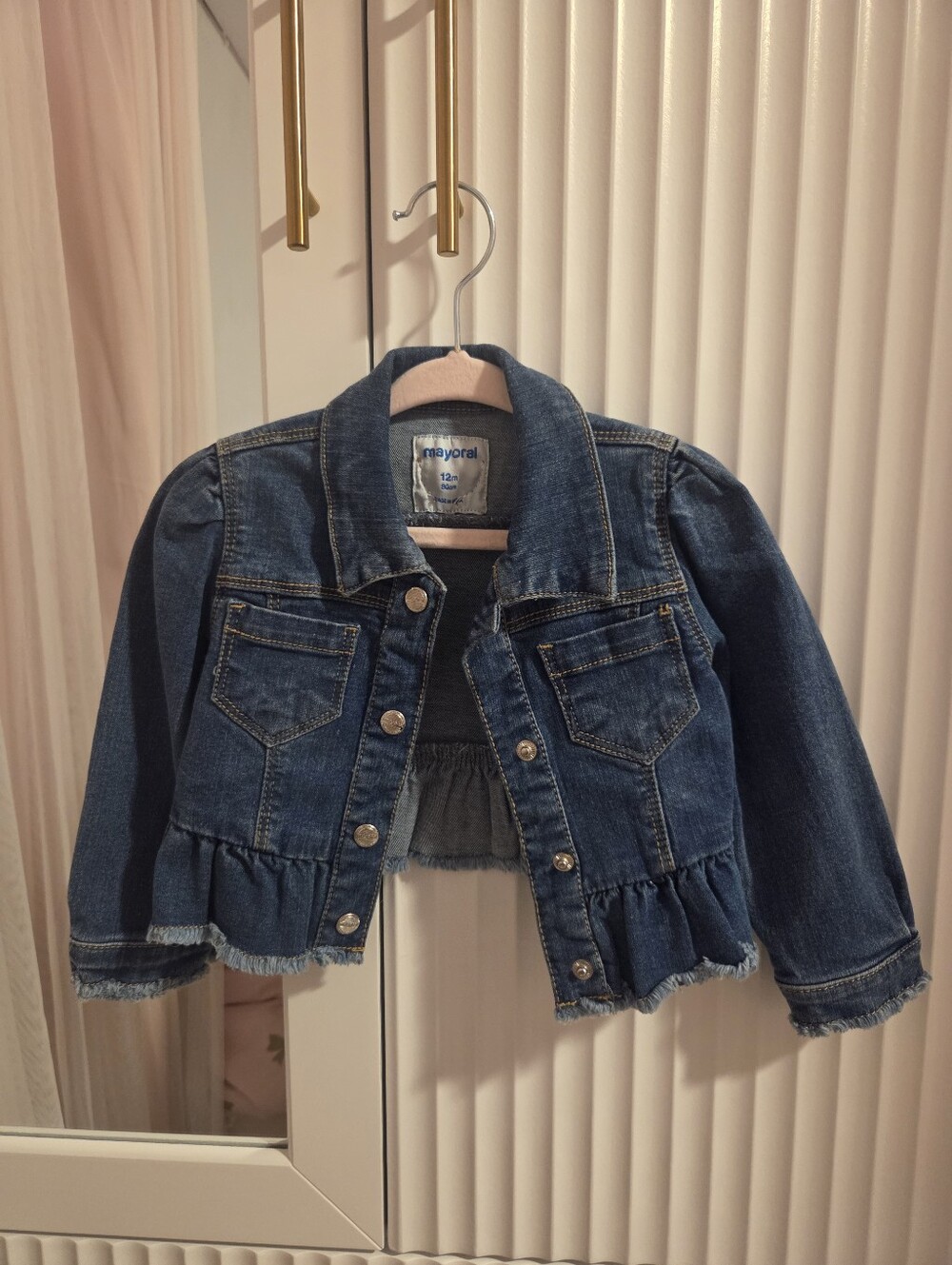 Mayoral Blue Girls Denim Jacket with Peplum Hem